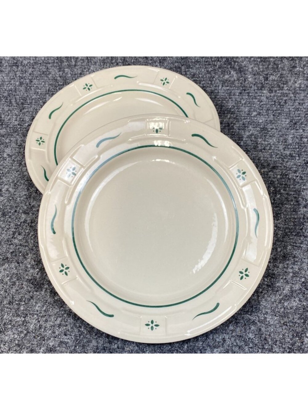 Longaberger Pottery Woven Traditions Heritage Green  2 Salad Plates  7 1/4"